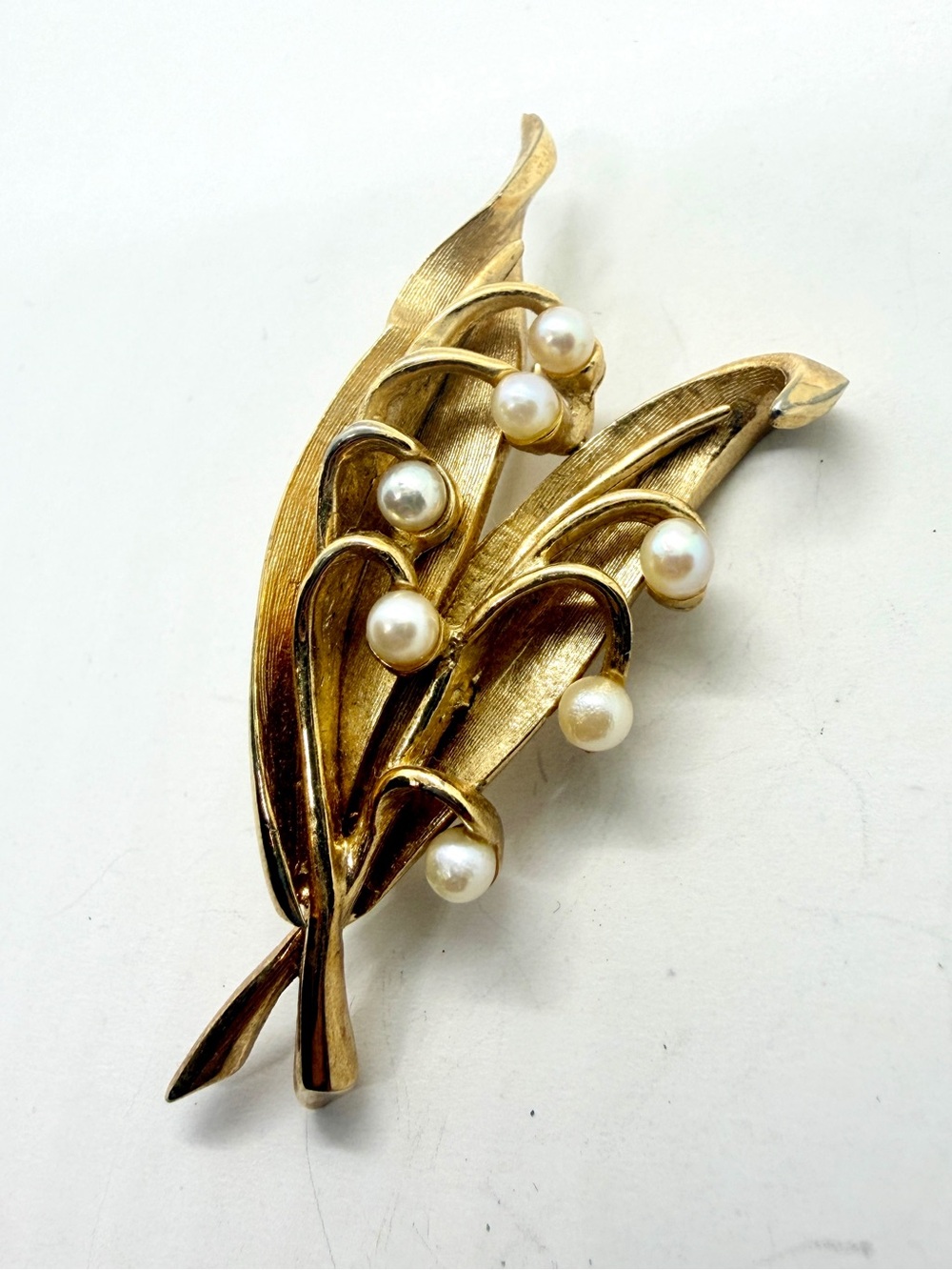 Vintage Marcel Boucher Gold Plate Lily Of The Valley Faux Pearl Brooch Pin 8370P
